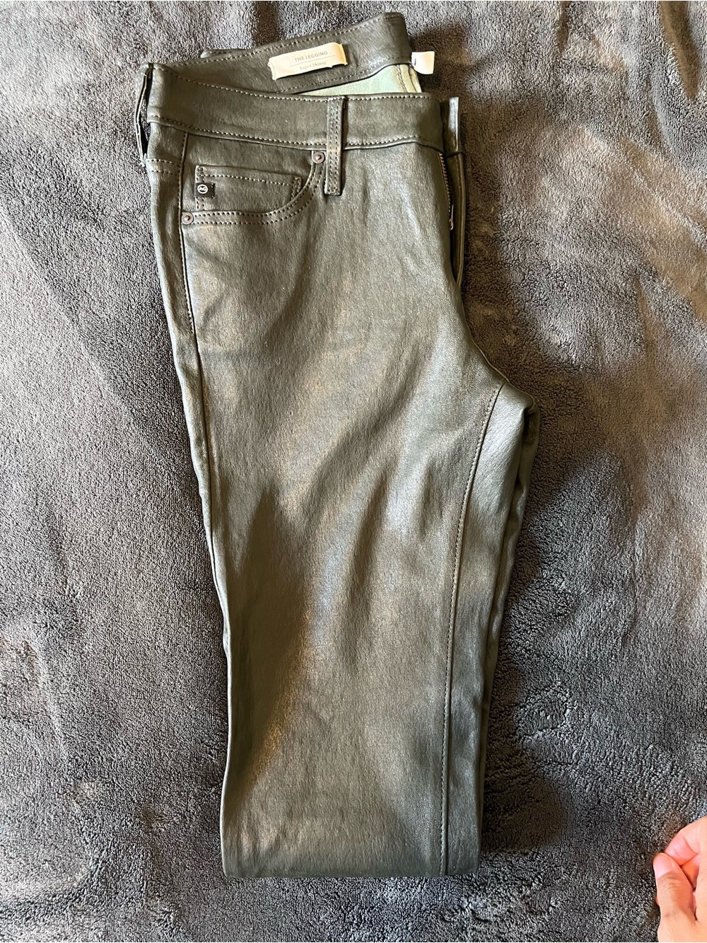 AG Adriano Goldschmied The Legging Ankle Green Super Skinny Leather Pant Sz 26